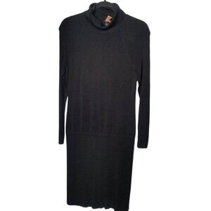 Worth Black Long Sleeve Ribbed Turtleneck Midi Sweater Dress Size Petite